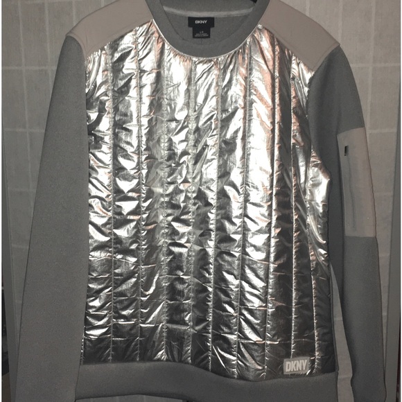 New with tags DKNY Mens Silver pullover crew neck Shirt top Size Large - Picture 1 of 11